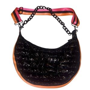 BCBGeneration Black Quilted Women's Bag with Pink & orange removable Straps